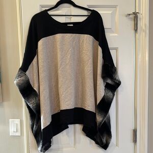 Chico's Black and tan with fur trim poncho